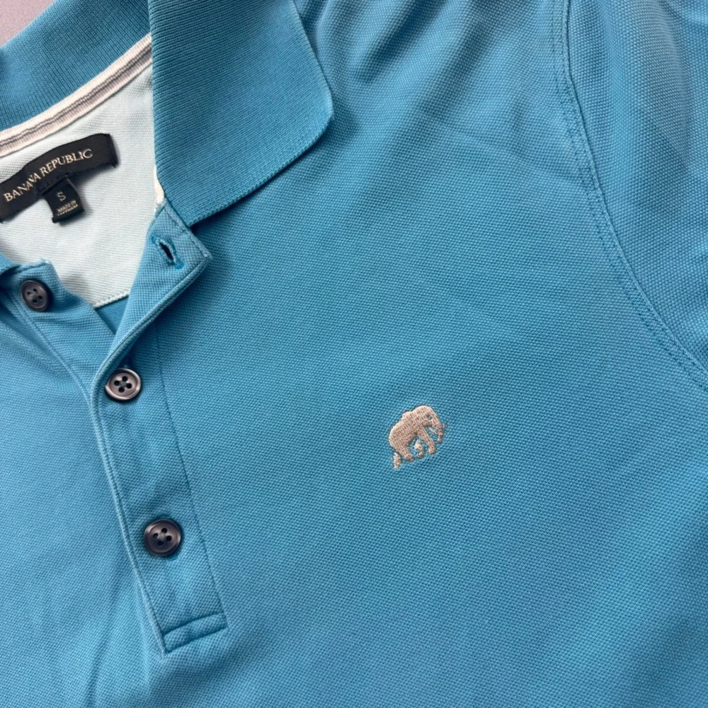 Banana Republic Mens Elephant Logo Pique Polo Shirt Turquoise Blue Small S